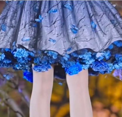 Flowers Crinoline Sweet Fairy Lolita 2024 Spring and Summer Bubble Skirt Gorgeous French Elegant Girl Women's Organza Midi Skirt