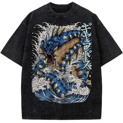 Short Sleeve Tee Anime Washed Vintage Graphic T-Shirt Man Women Cosplay Casual Tops Y2k Streetwear