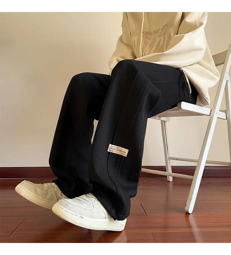 High-street cool pineapple plaid straight-leg wide-leg pants for men, casual outdoor party loose floor-length pants