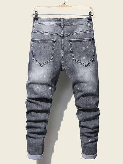 Men's Slim Stretchy Denim Jeans for Men Pants Tearing Patchwork Soft Cotton High Elastic Ripped Hole Casual Male Pants