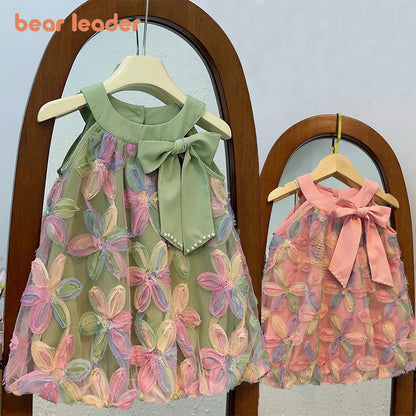 Girl Dress 2025 Summer New Girl Dress Princess Dress Little Girl Fashion Colorful Flower Yarn Dresses Kid Clothes