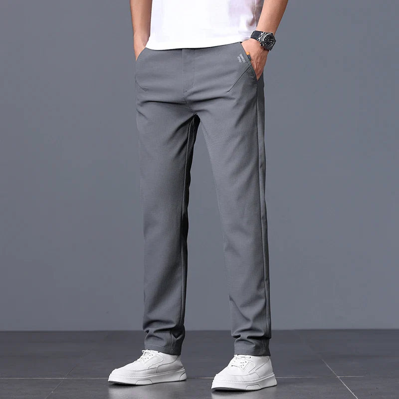 Men's Business Slim Pants Spring Thin Fashion Pocket Casual Trousers Comfortable Letter Labeling Pants Male Clothes