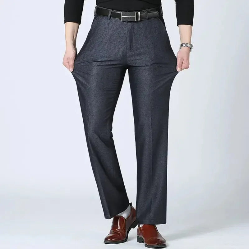 Autumn Summer New Men's Slim Business Pants Fashion Stretch Thicken Casual Trousers Brand Solid Pant Black Navy Plus Size GOZBKF