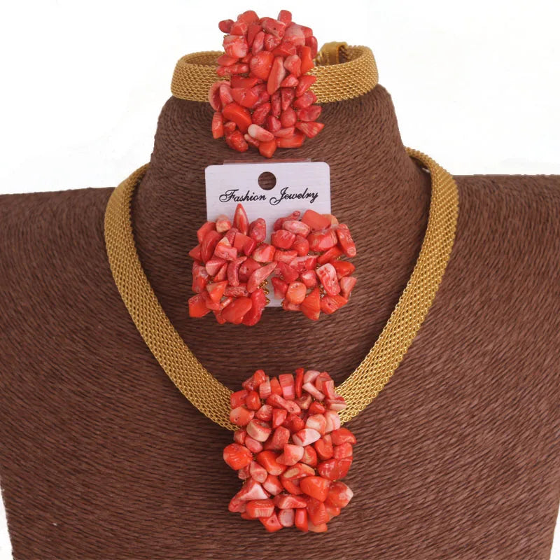 African Wedding Coral Beaded Fine Jewelry Set For Women High Quality 2023