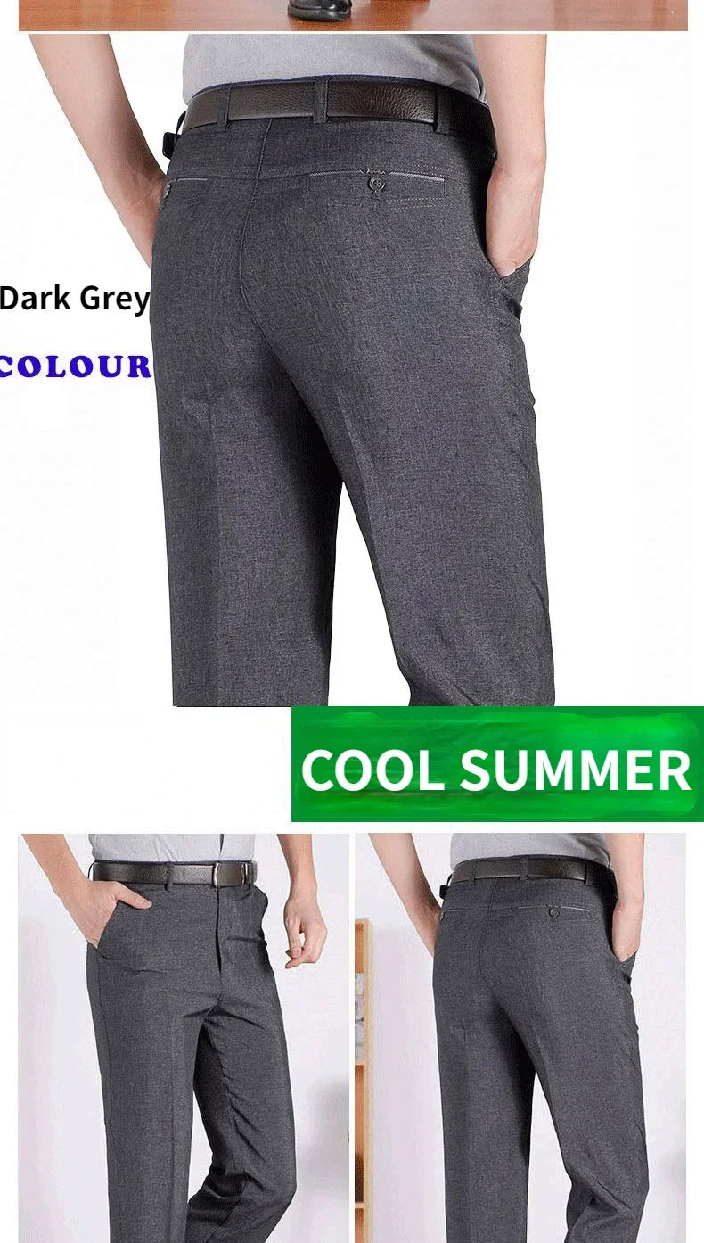 Men's Summer Autumn Casual Pants Straight Formal Long Trouser Adult Solid Color Flat Design Thick Lightweight Suit Pant Business