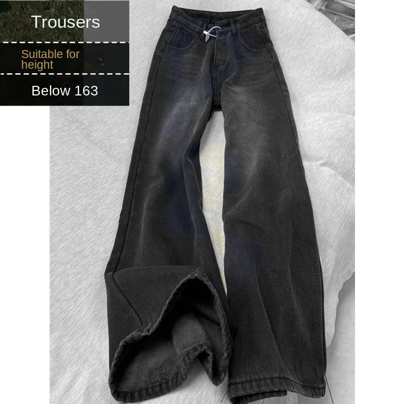 Jeans For Woman Y2k Clothes Black Gray Korean Loose Straight Denim Pants High Waist Wide Leg Trousers Autumn Vintage Style