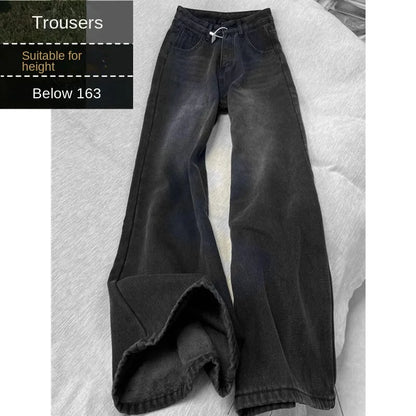 Jeans For Woman Y2k Clothes Black Gray Korean Loose Straight Denim Pants High Waist Wide Leg Trousers Autumn Vintage Style