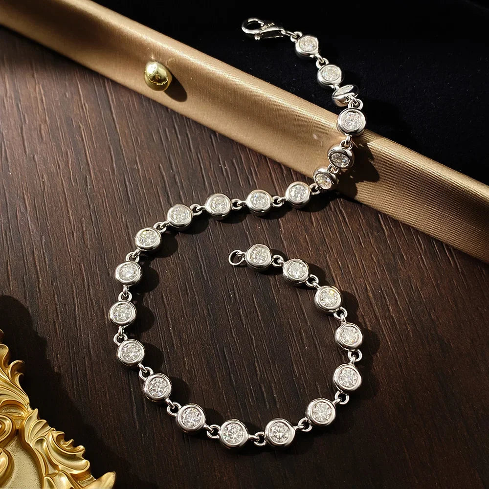 3mm Moissanite Tennis Bracelet GRA Certified s925 Sterling Sliver Dainty Bezel Bracelets for Women Man Wedding Jewelry