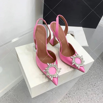 Women's Sandals 2026 New Sun Button Water Diamond Pointed High Heels Fashionable Banquet Wine Glass and Baotou Sandals