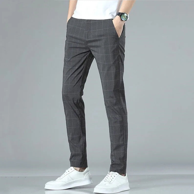 Business Ice Silk Pants Straight Elastic Waist Black Gray Trousers Breathable Simple Male Clothing Casual Suit Pants AII seasons