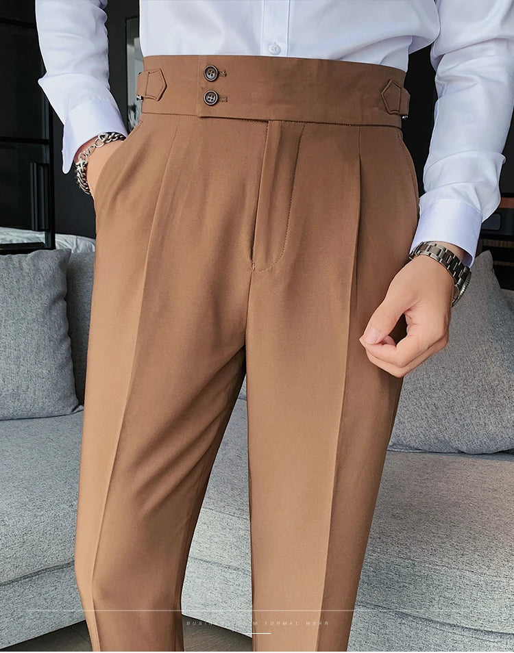 Men British Style Suits Pants New Male Solid High Waist Trousers High Quality Men Formal Slim Fit Business Casual Suit Pants