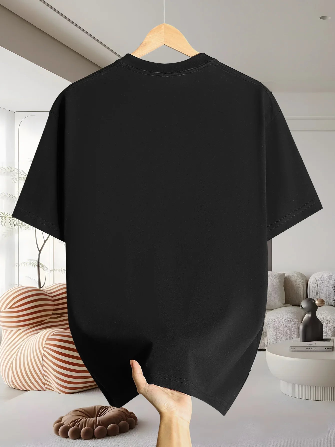 Men's 100% pure cotton fashionable casual loose retro pattern printed round neck short sleeved T-shirt top