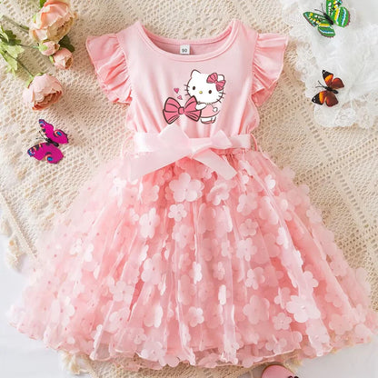 Girls Summer Dress Cartoon Bow Tutu Dress 3D Butterfly Cute Cotton Party Casual Dress for Baby 2-6 Years