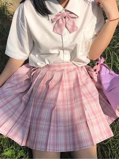 Plaid Women Pleated Skirt Bow Knot Summer High Waist Preppy Girls Dance Mini Skirt Cute A Line Harajuku Sexy Japan Faldas