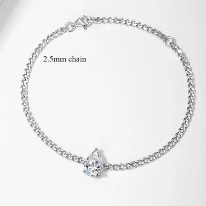 1CT 2CT 3CT Pear Cut Adjustable Moissanite Bracelets for Women Dainty Bridal Jewelry Lab Diamond Chain Pure 925 Silver