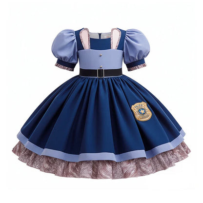 Girl Cosplay Judy Hopps Police Officer Dress Zootopia Bunny Costume Kids Dress Up Halloween Rabbit Dress Outfits
