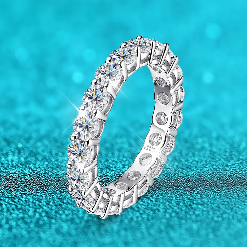 2-5mm Full Moissanite Ring for Women Sparkling Wedding Eternity Bands 100% S925 Sterling Silver Jewelry Classic Ring