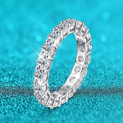 2-5mm Full Moissanite Ring for Women Sparkling Wedding Eternity Bands 100% S925 Sterling Silver Jewelry Classic Ring