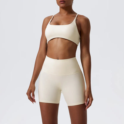 Two Pieces Yoga Set Women Gym Shorts Sports Suit Female Soften Skin-Friendly Activewear Beauty Back Women Sportswear