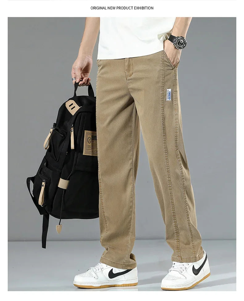 Summer Thin Men's Loose Straight Jeans Lyocell Soft Drape Business Casual Trousers Classic Smoke Gray Brand Ice Silk Denim Pants