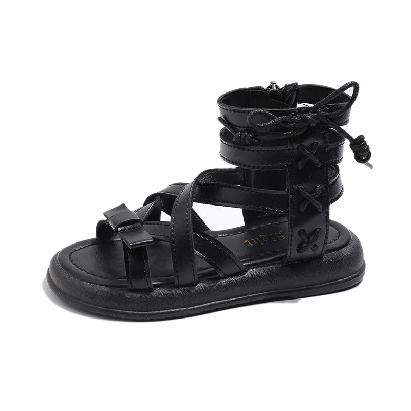 Girls Gladiator Sandals 2025 New Summer Children Fashion Princess High-top Shoes Versatile Kids Causal Beach Holiday Sandals