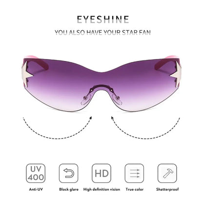 2025 Fashion Punk Y2K Sunglasses for Women Men Trendy Wrap Around Sun Glasses Shades Star Decoration Eyewear UV400 Goggles