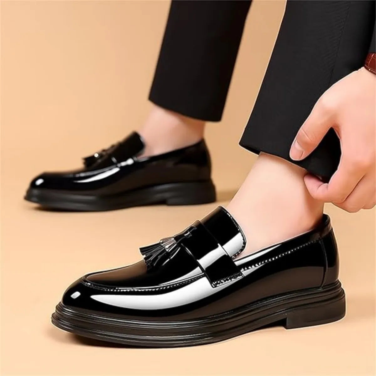 Men's High Gloss Patent Penny Loafers Fashion Formal Business Casual Oxford Slip On Dress Shoes Shoe for Men