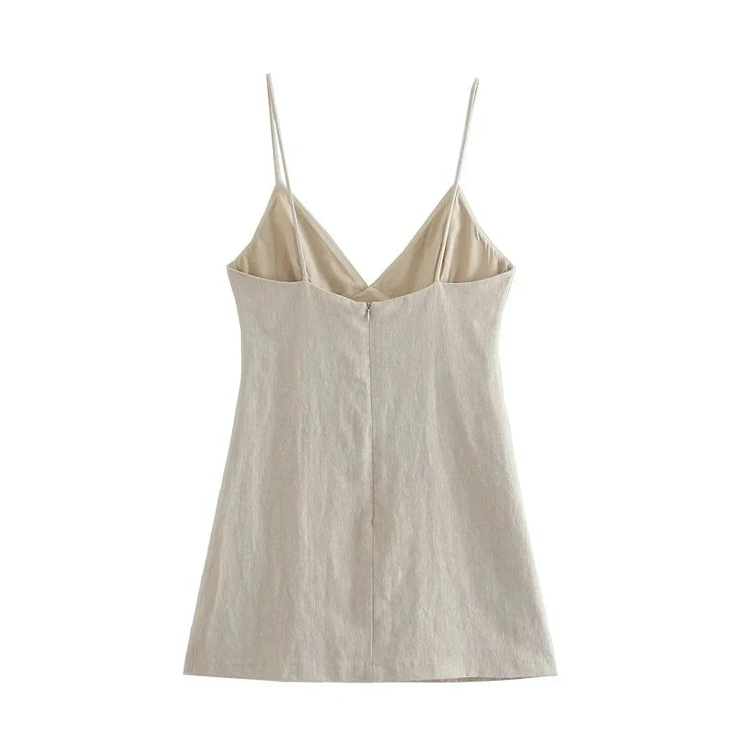 Women Chic Fashion Sleeveless Lnlay Mini Dress Vintage Thin Straps Summer Female Dresses Vestidos Mujer