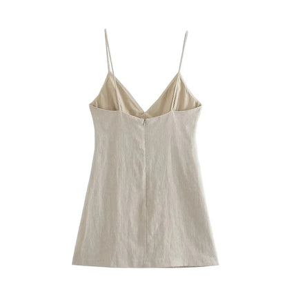 Women Chic Fashion Sleeveless Lnlay Mini Dress Vintage Thin Straps Summer Female Dresses Vestidos Mujer