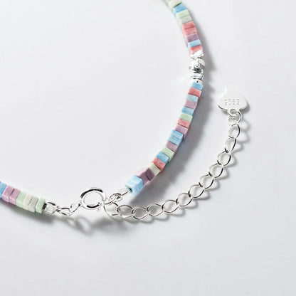 925 Sterling Silver Punk Colorful Square Chain Bracelet Rainbow Color Chain Link Platinum Plated For Women Fine Jewelry