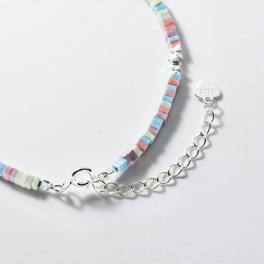 925 Sterling Silver Punk Colorful Square Chain Bracelet Rainbow Color Chain Link Platinum Plated For Women Fine Jewelry