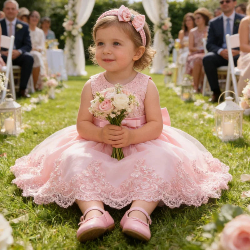 Girls White Baptism Dress Bridesmaid Dresses For Wedding Prom Gown Big Bow Girls Elegant Dresses Red Puffy Christmas Dress