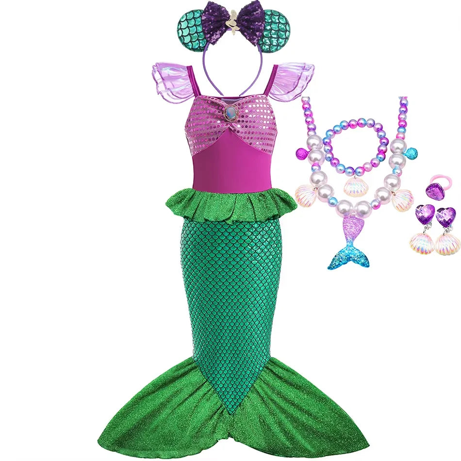 Ariel Girls Dress Short Sleeve Tulle Cosplay Princess Costume Carnival Party Girl Princess Dress Party Dresses For Girls