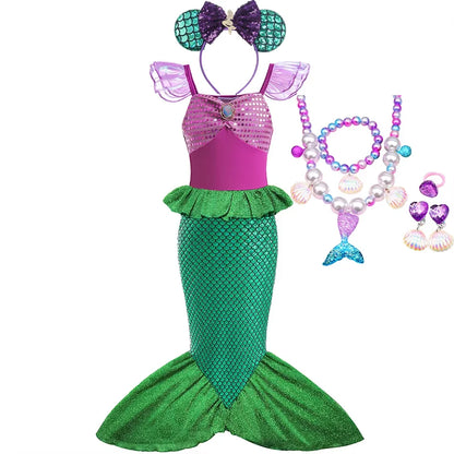 Ariel Girls Dress Short Sleeve Tulle Cosplay Princess Costume Carnival Party Girl Princess Dress Party Dresses For Girls