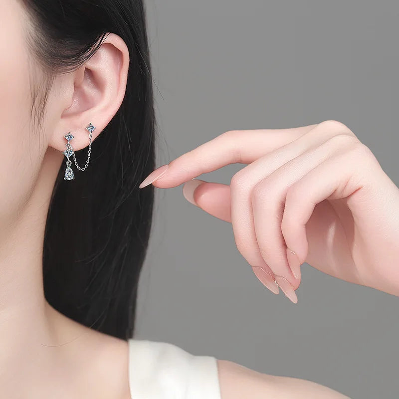 Round/pear Cut Full Moissanite Tassel Stud Earring for Women 8 Gems Wedding Jewelry 925 Solid Silver Plated 18K Wholesale