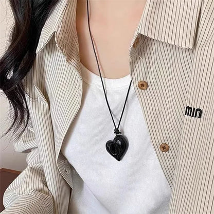 Heart Pendant Necklace for Women Men 85CM Adjustable Pull-out Sweater Chain Fashion Jewelry Accessory Gift