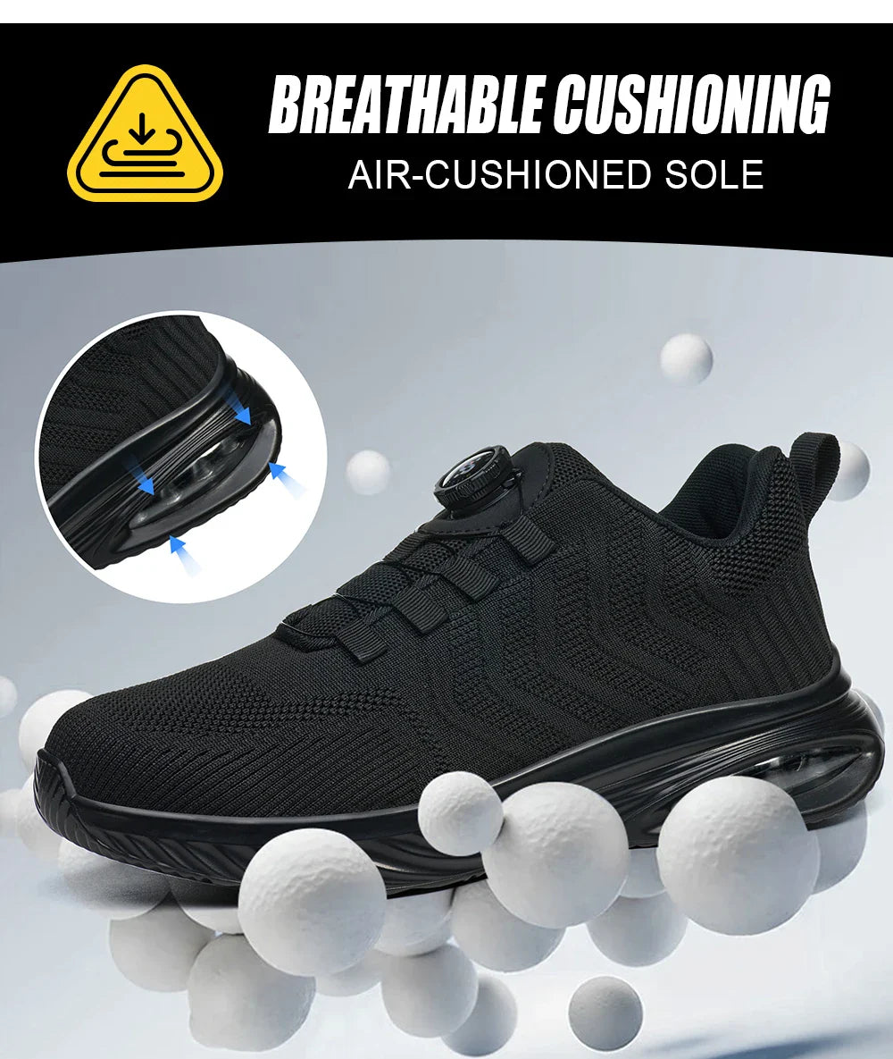 Men's Safety Shoes Anti-impact Lightweight Breathable Plastic Cap Toe Work Shoes Fashionable Button Design for Men