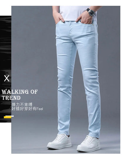 2024 Spring and Autumn New Fashion Solid Color Straight Leg Stretch Jeans Men's Casual Slim Comfortable Breathable Denim Pants