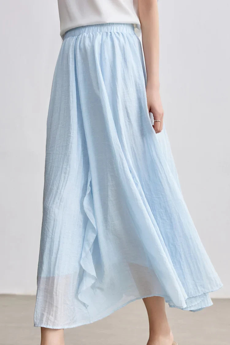 Women Summer Skirts 2026 High Waist Sweet Pleated A Line Ankle-Length Skirt Ladies Elegant Casual Clothes W52QA2169