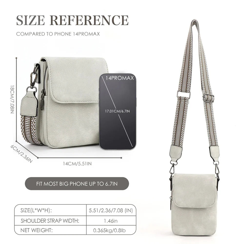 Fashionable New Retro Pu Leather Women's Wide Shoulder Strap Single Shoulder Crossbody Bag with Lid Small Square Bag