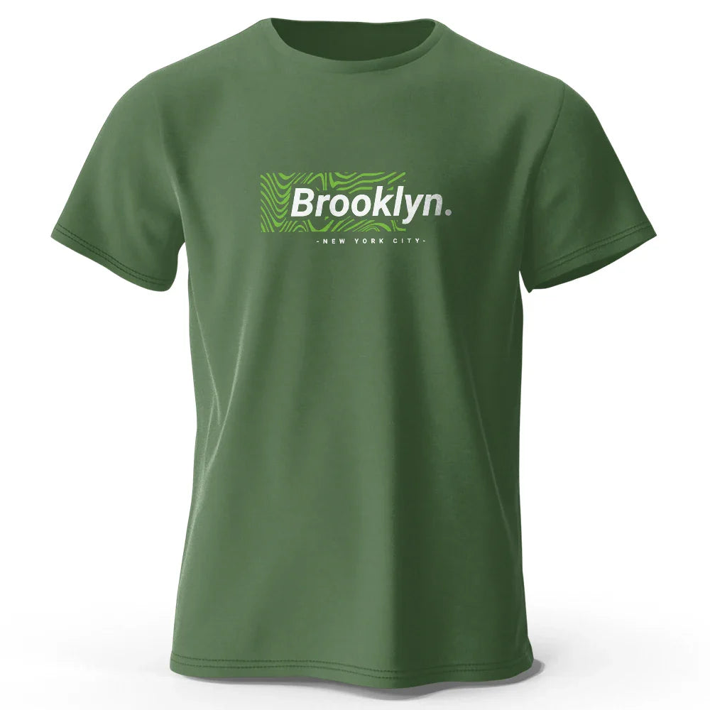 Brooklyn New York Print, Men's Novel Graphic Design T-shirt, Casual Comfy Summer Tees for Men's Daily ActivitiesTops Clothing
