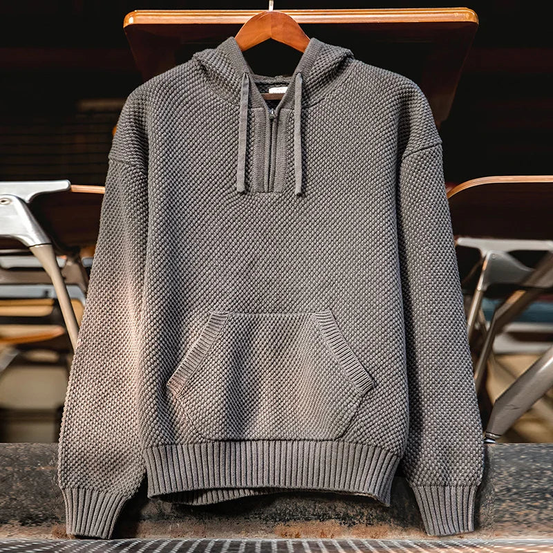 Casual Knit Sweater Half-zip Basics Hoodies for Men Autumn Winter Fashion Brand Pullovers Warm Hooded Sweatshirt Tops