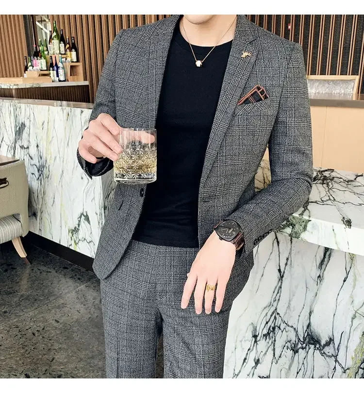 Hemp Suit (Blazer + Pants) Men's Fashion Hosts British Style Work Business Wedding Casual Art Style Elegant Gentleman Suit M-5XL