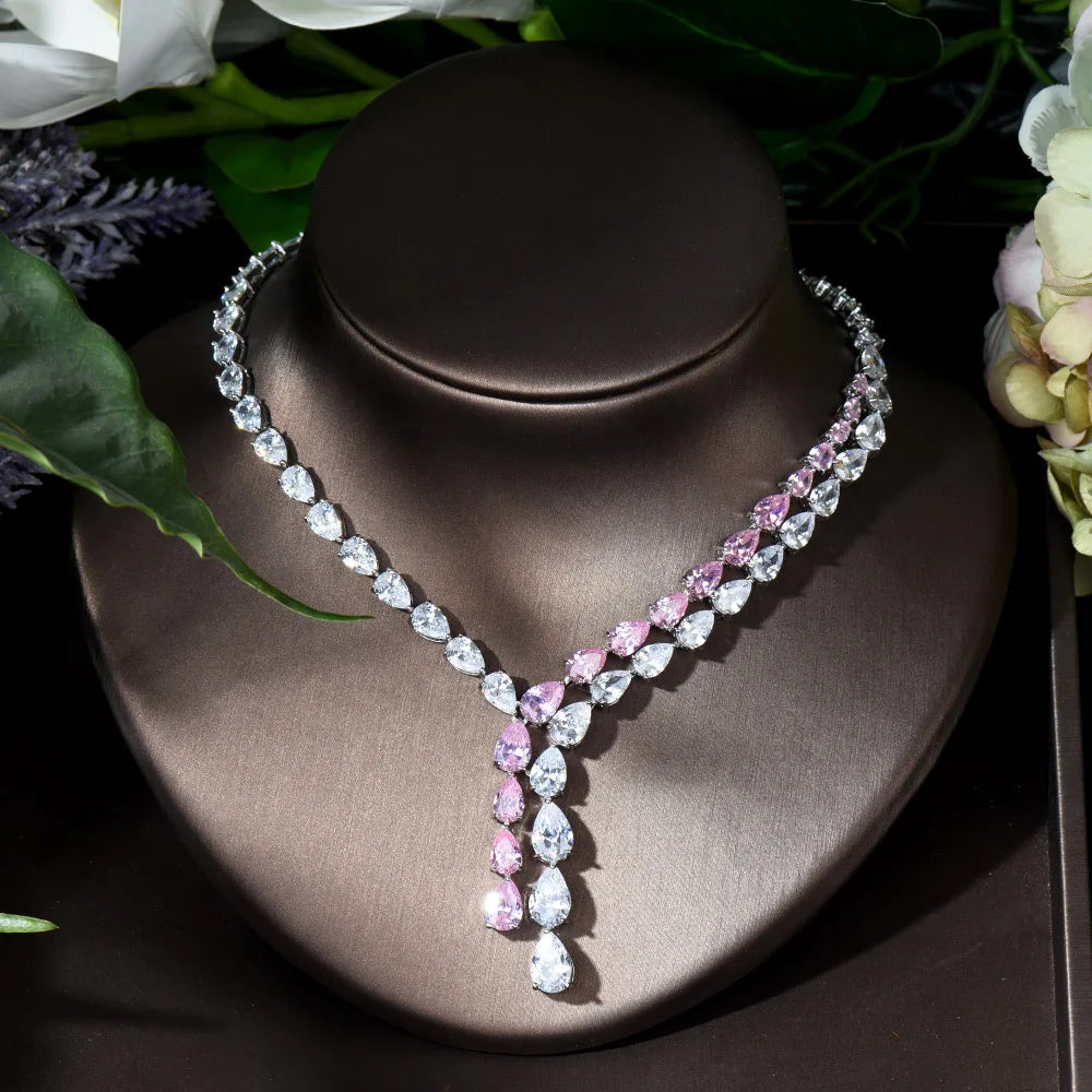 Clear Best Quality Brilliant Crystal Zircoina Earrings And Necklace Bridal Jewelry Set Wedding Dress Accessories N-1453