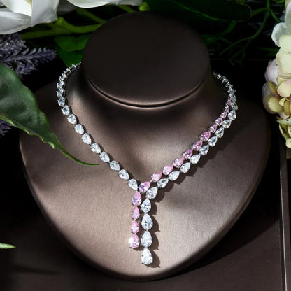 Clear Best Quality Brilliant Crystal Zircoina Earrings And Necklace Bridal Jewelry Set Wedding Dress Accessories N-1453