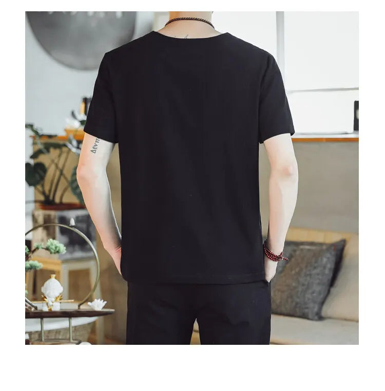 (Shirt + trousers) 2025 summer Chinese Style men shirt Cotton and linen shirts men's High quality casual shirts Two Piece M-5XL