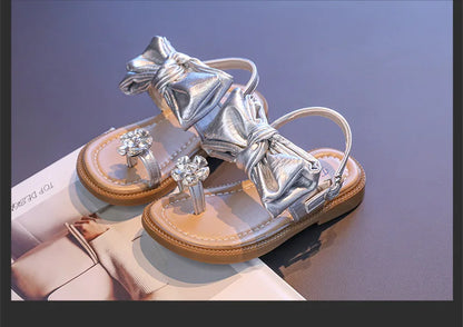Sparkly Rhinestone Flip Flop for Girls Back Strape Children Slingbacks Shoes Nice Wedding Party Shoes with Large Bow-knot I05302