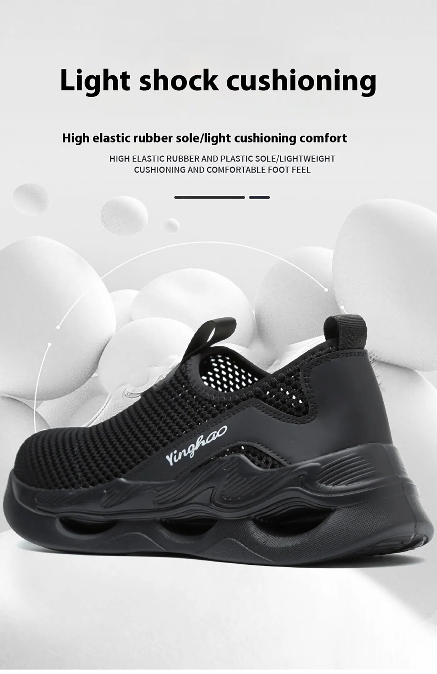 Lightweight safety shoes with large mesh, breathable, odor resistant, impact resistant, puncture resistant, and soft work shoes