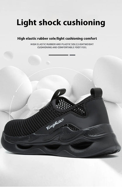 Lightweight safety shoes with large mesh, breathable, odor resistant, impact resistant, puncture resistant, and soft work shoes
