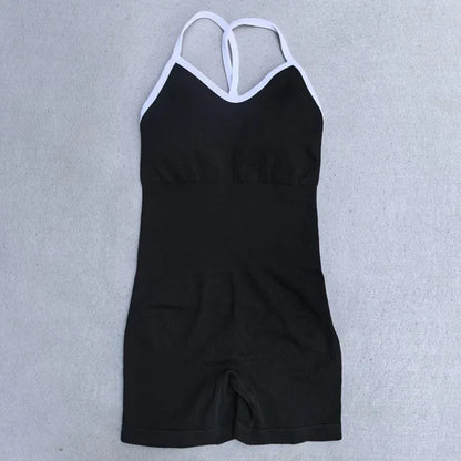 Summer Seamless Yoga Jumpsuit Women Gym Set Spaghetti Strap Leisure Workout Gym Shorts Padded Bra One-piece Fitness Bodysuits